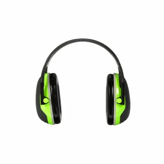 3M PELTOR X4A over-the-head earmuffs with black cups and lime green trim