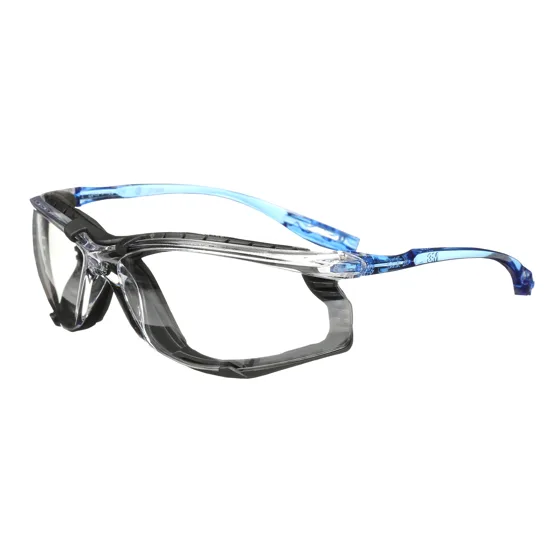 3M Virtua CCS safety glasses with clear anti-fog lens, black foam gasket and blue temples