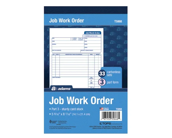 Adams 3-part carbonless job work order book