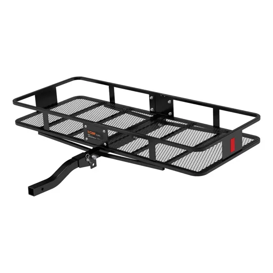 CURT 18153 black steel basket cargo carrier with folding hitch shank