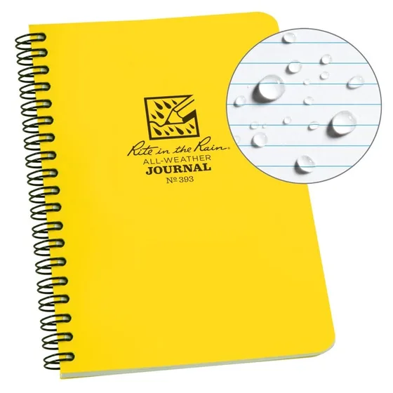 Rite in the Rain weatherproof side-spiral notebook, yellow cover